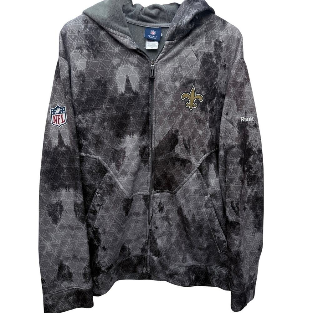New Orleans Saints Reebok Full-Zip Hoodie Men's L Gray Black NFL